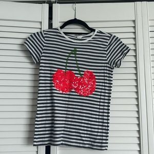 J.Crew Girls’ Striped T-Shirt with Sequin Cherry